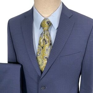 Michael Kors Suit Mens 38S 33W 29L Navy Blue Micro Check 2 Piece Stretch